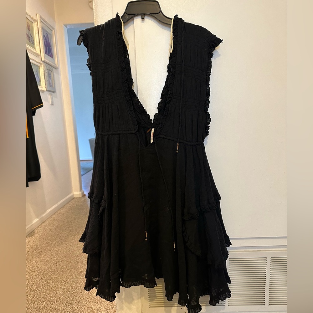 Free People Black Deep V Dress